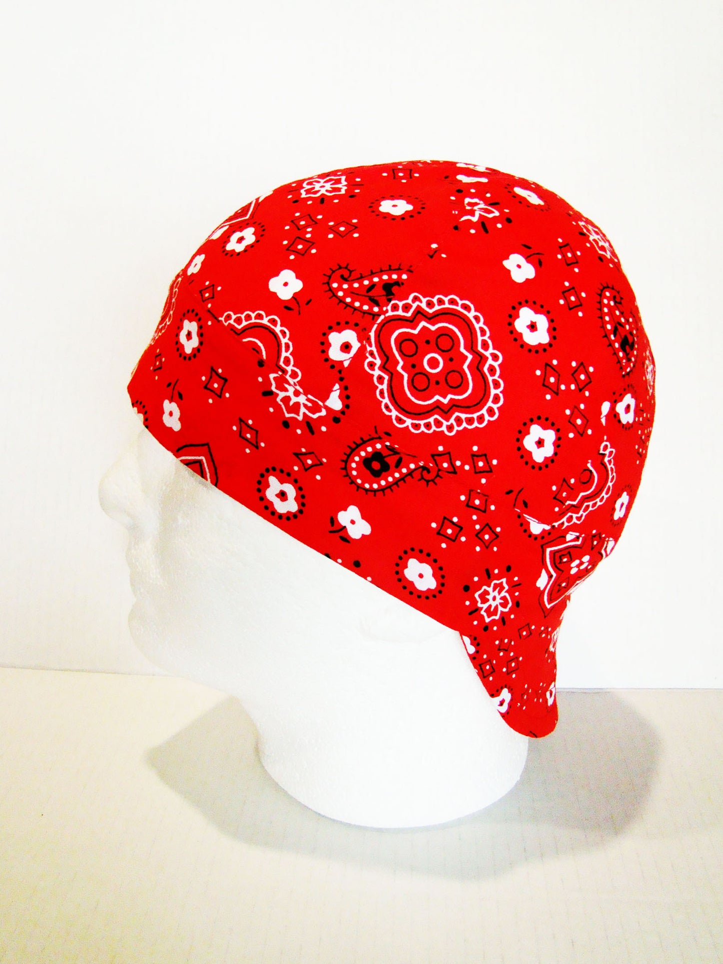 Red Paisley Bandanna welders cap hard hat liner reversible beanie skull cap fitters cap tradesman