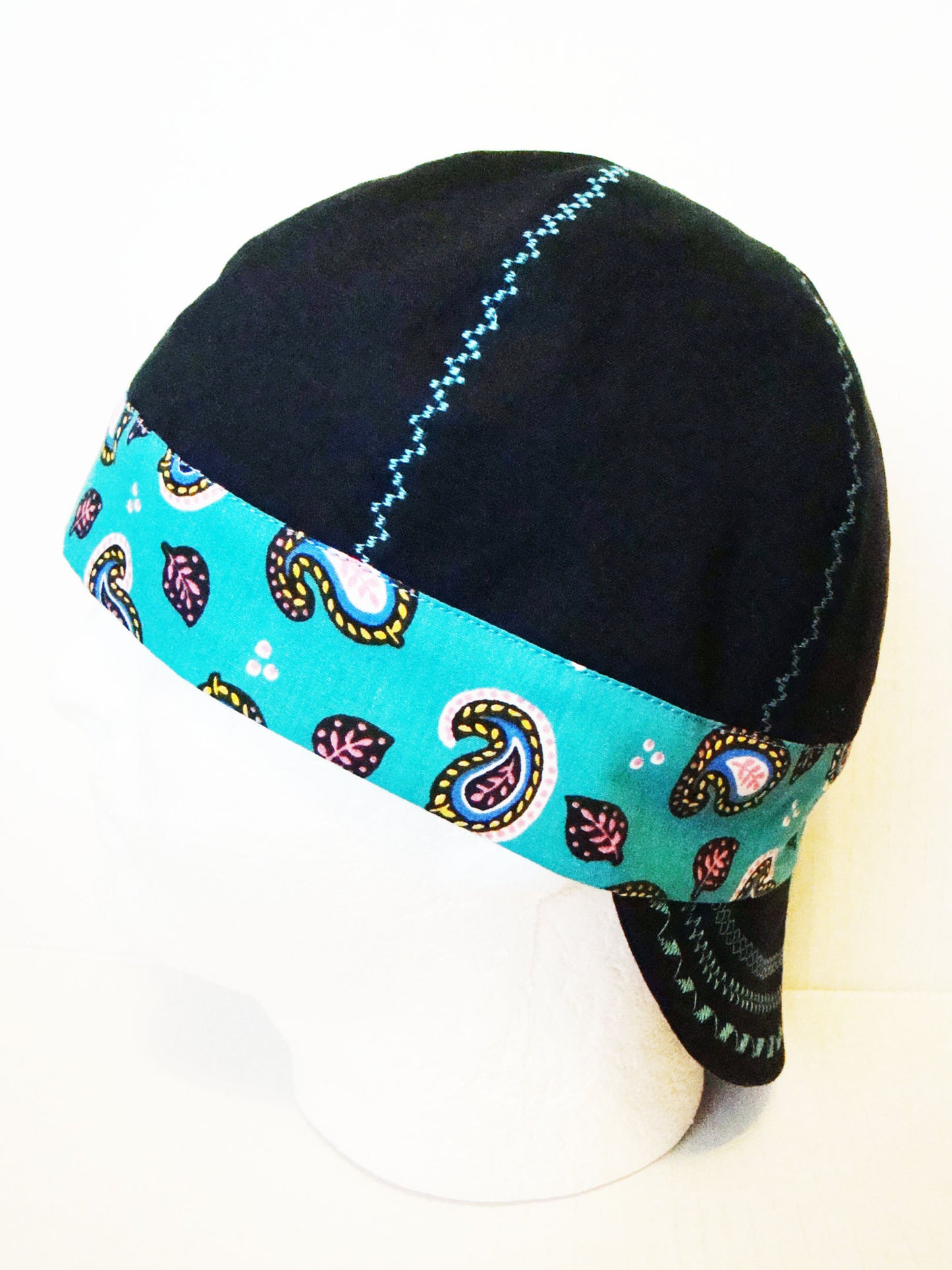 Teal Bandanna Band welders cap hard hat liner reversible beanie skull cap fitters cap tradesman