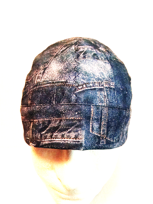 Denim Print welders cap hard hat liner reversible beanie skull cap fitters cap tradesman