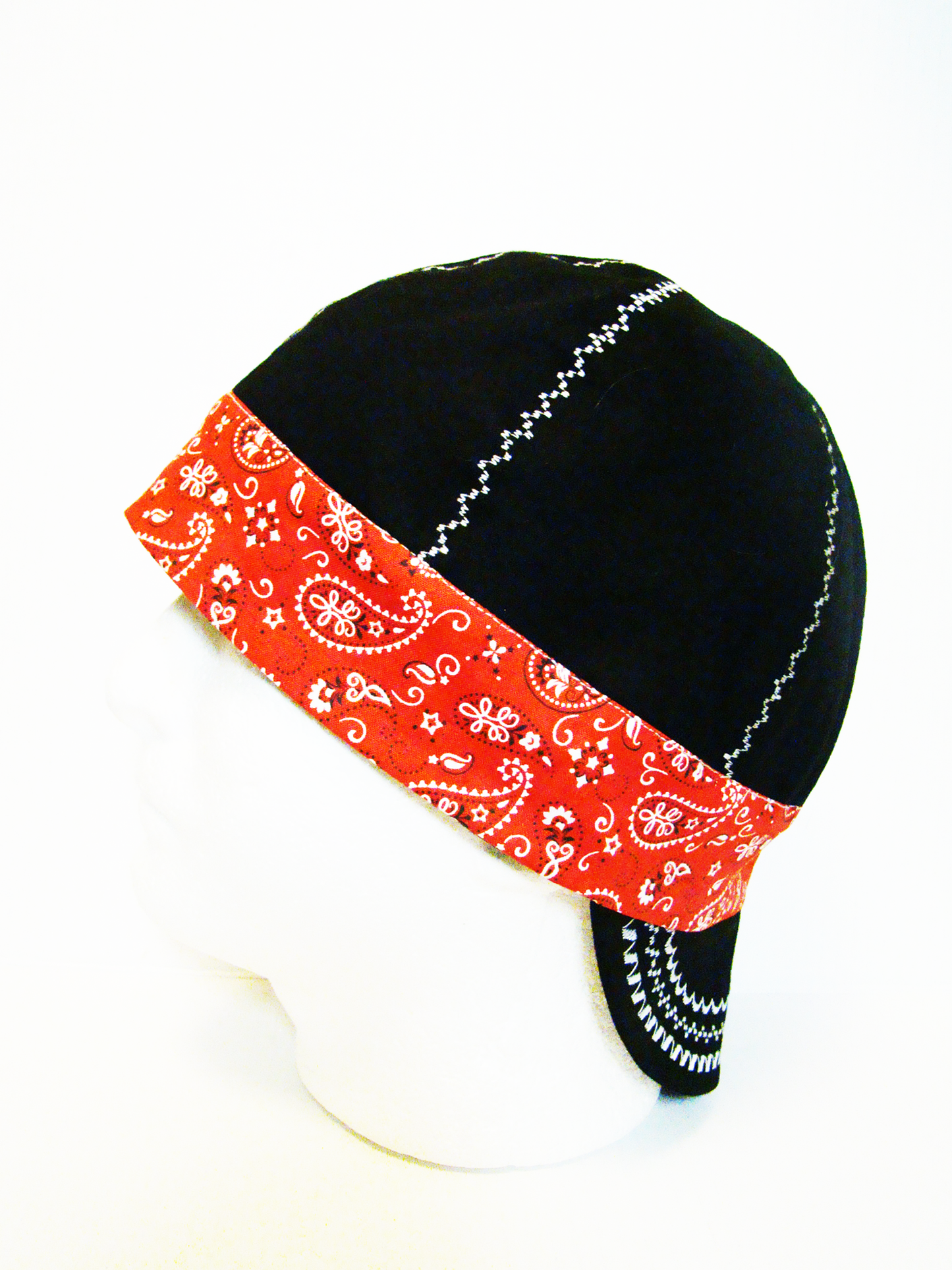 Red Bandanna Band welders cap hard hat liner reversible beanie skull cap fitters cap tradesman