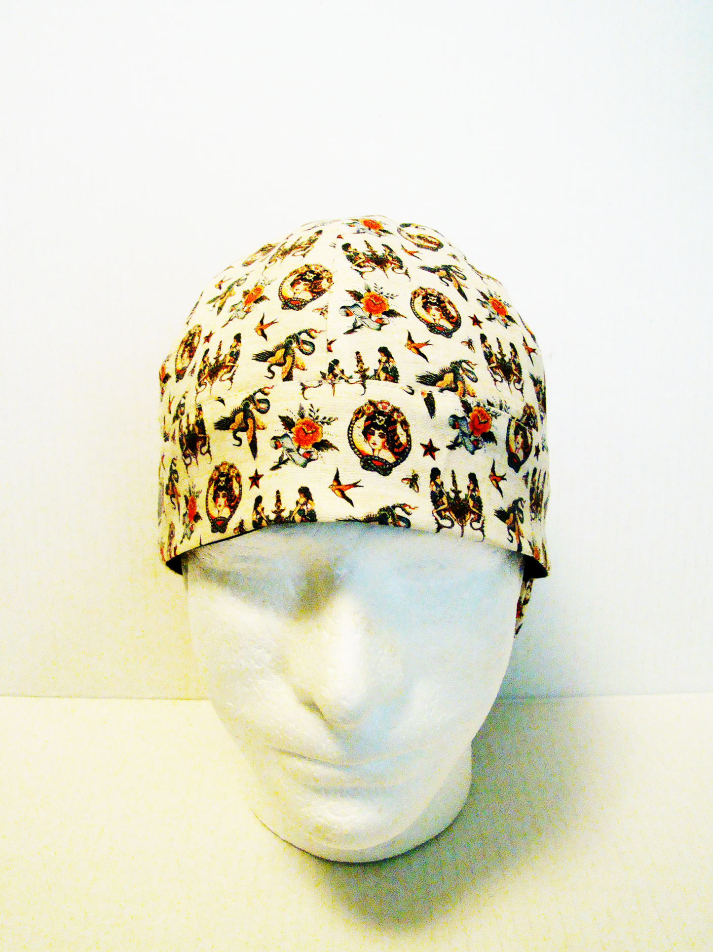 Tiny Tattoos on Tan welders cap hard hat liner reversible beanie skull cap fitters cap tradesman (Copy) (Copy)