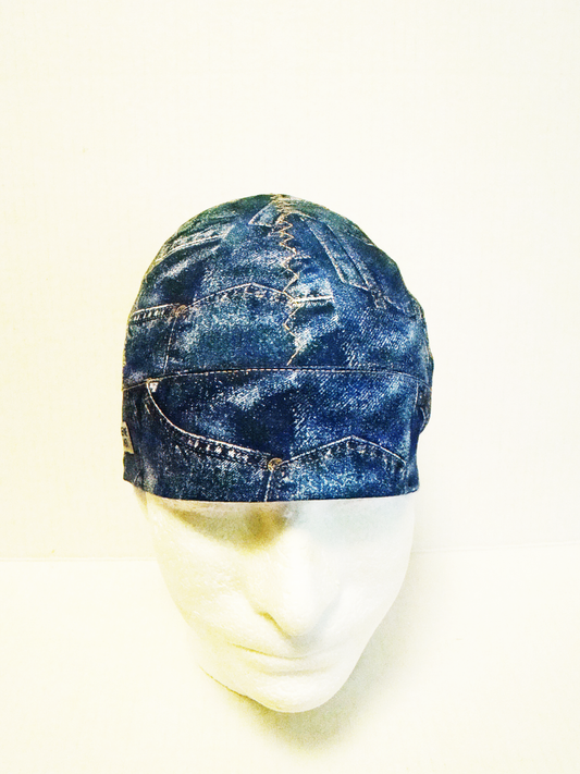 Denim Print welders cap hard hat liner reversible beanie skull cap fitters cap tradesman