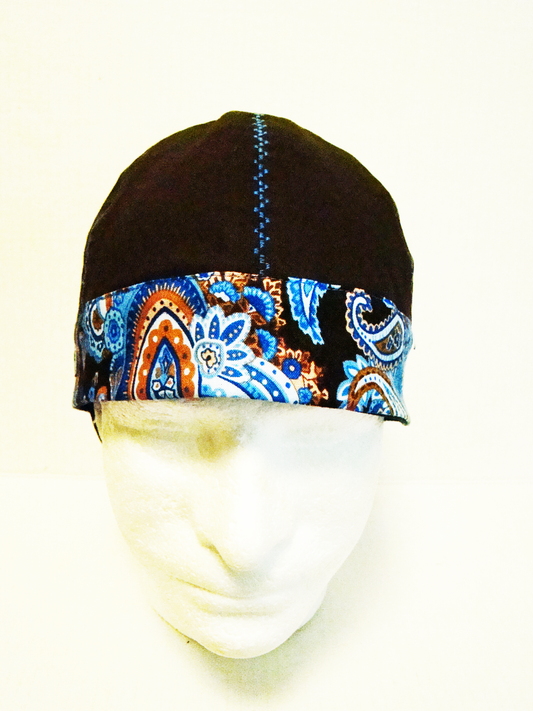 Blue Brown Bandanna Band welders cap hard hat liner reversible beanie skull cap fitters cap tradesman