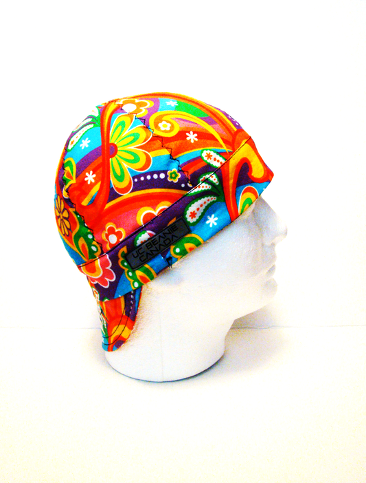 Psychedelic 60's welders cap hard hat liner reversible beanie skull cap fitters cap tradesman