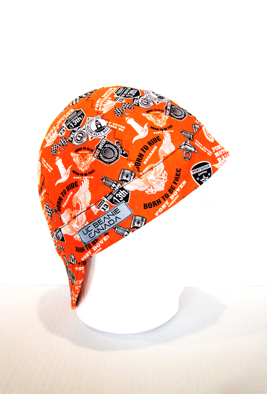 Orange Canadian Custom Motorcycles welders cap hard hat liner reversible beanie skull cap fitters cap tradesman