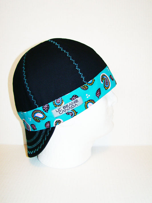 Teal Bandanna Band welders cap hard hat liner reversible beanie skull cap fitters cap tradesman