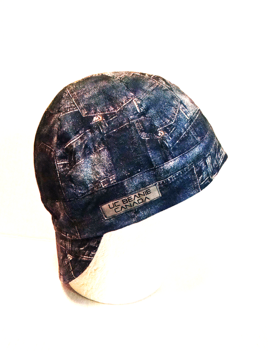 Denim Print welders cap hard hat liner reversible beanie skull cap fitters cap tradesman