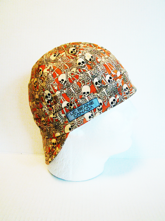 Orange skeletons welders cap hard hat liner reversible beanie skull cap fitters cap tradesman