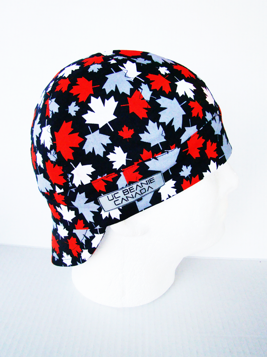 Black Maple Leaf  welders cap hard hat liner reversible beanie skull cap fitters cap tradesman