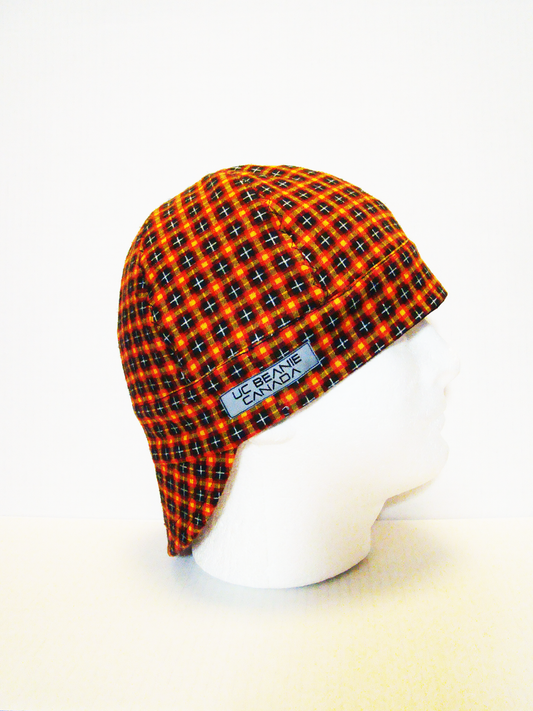 Warm brushed cotton plaid red welders cap hard hat liner reversible beanie skull cap fitters cap tradesman