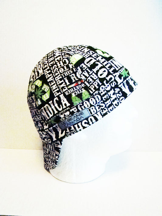 Marijuana words welders cap hard hat liner reversible beanie skull cap fitters cap tradesman