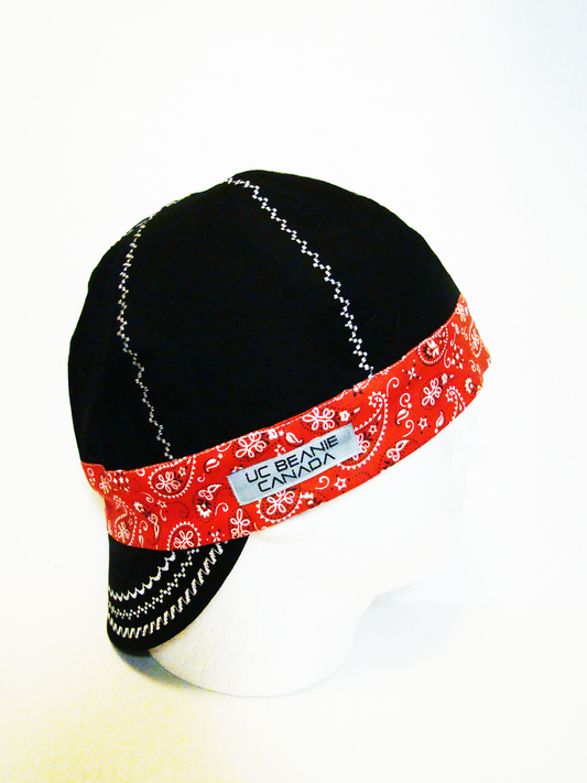 Red Bandanna Band welders cap hard hat liner reversible beanie skull cap fitters cap tradesman