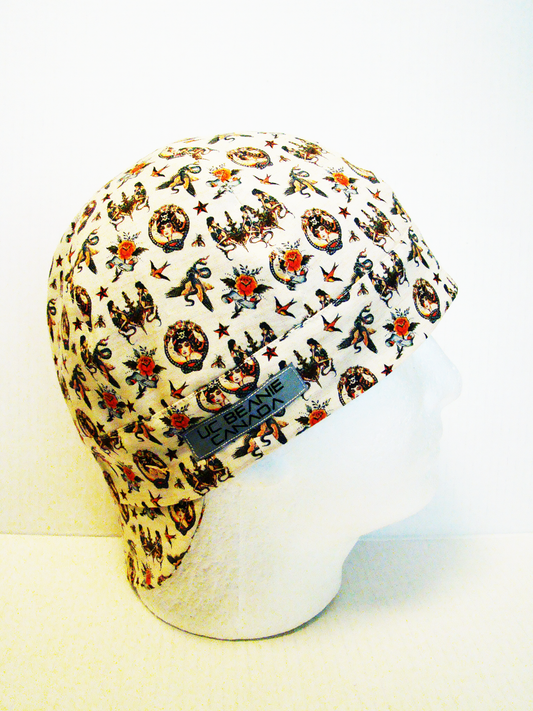 Tiny Tattoos on Tan welders cap hard hat liner reversible beanie skull cap fitters cap tradesman (Copy) (Copy)